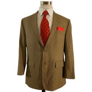 100% Wool Blazer Size 43R Houndstooth Brown Gold Suit Jacket Sport Coat